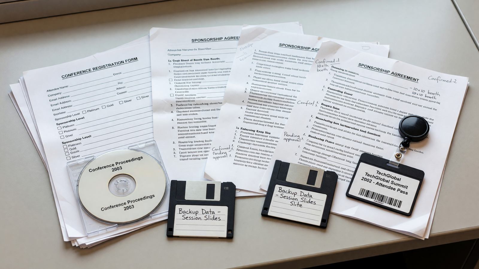 Archived conference registration and sponsorship documents from an early-2000s international technology conference